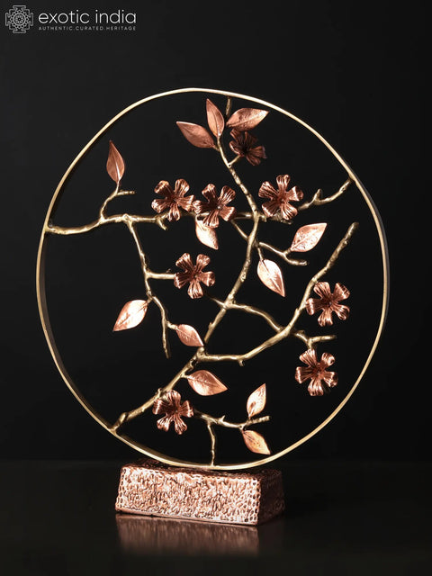 16" Flower Design Round Table Decor | Brass with 24 Karat Rose Gold Plating