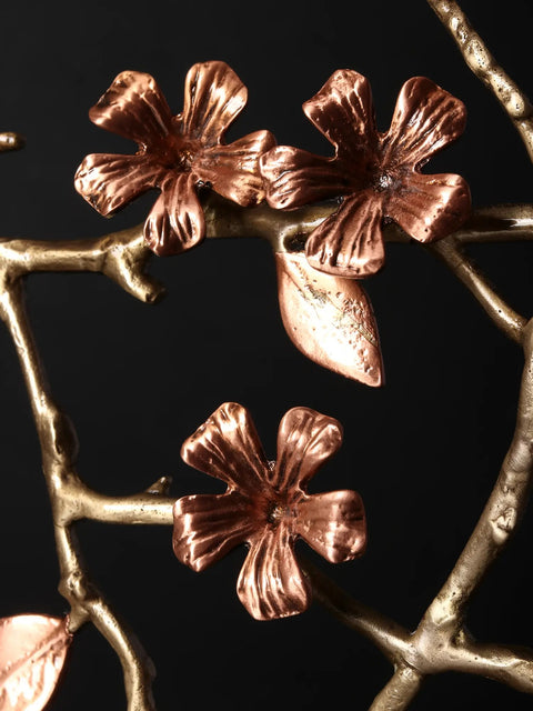 16" Flower Design Round Table Decor | Brass with 24 Karat Rose Gold Plating