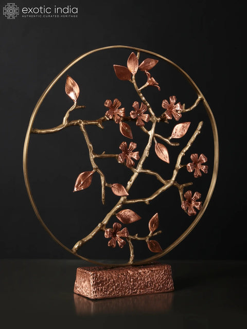 16" Flower Design Round Table Decor | Brass with 24 Karat Rose Gold Plating