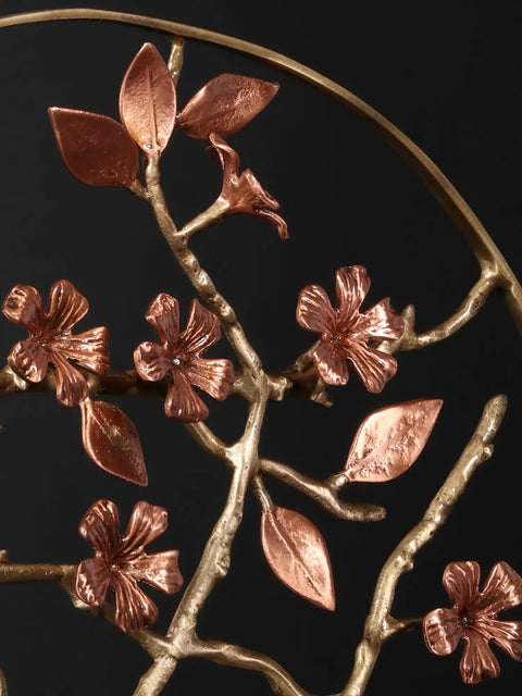 16" Flower Design Round Table Decor | Brass with 24 Karat Rose Gold Plating