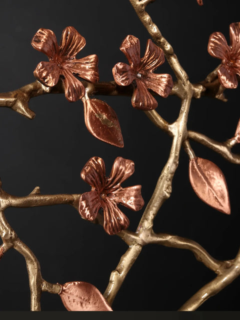 16" Flower Design Round Table Decor | Brass with 24 Karat Rose Gold Plating