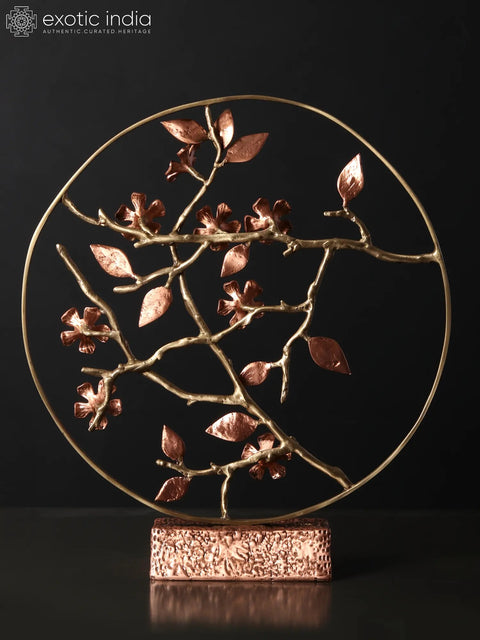 16" Flower Design Round Table Decor | Brass with 24 Karat Rose Gold Plating