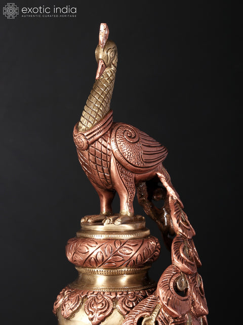 19" Beautiful Decorative Peacock | Brass with 24 Karat Rose Gold Plating