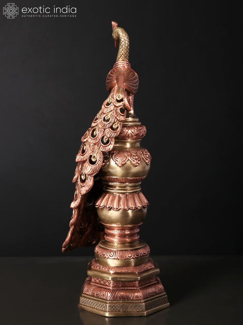 19" Beautiful Decorative Peacock | Brass with 24 Karat Rose Gold Plating