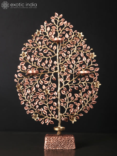 19" Tree of Life with Tealight Candle Holders | Brass with 24 Karat Rose Gold Plating