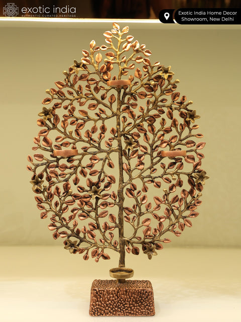 19" Tree of Life with Tealight Candle Holders | Brass with 24 Karat Rose Gold Plating