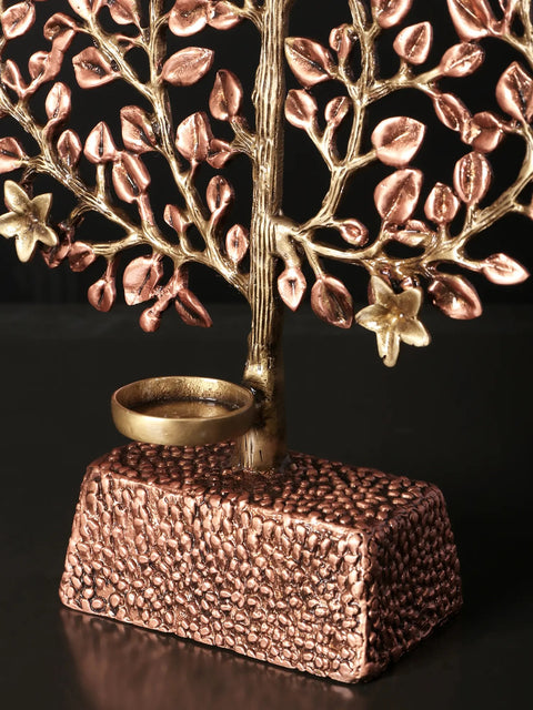 19" Tree of Life with Tealight Candle Holders | Brass with 24 Karat Rose Gold Plating