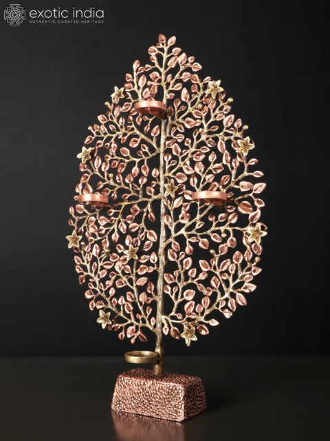 19" Tree of Life with Tealight Candle Holders | Brass with 24 Karat Rose Gold Plating