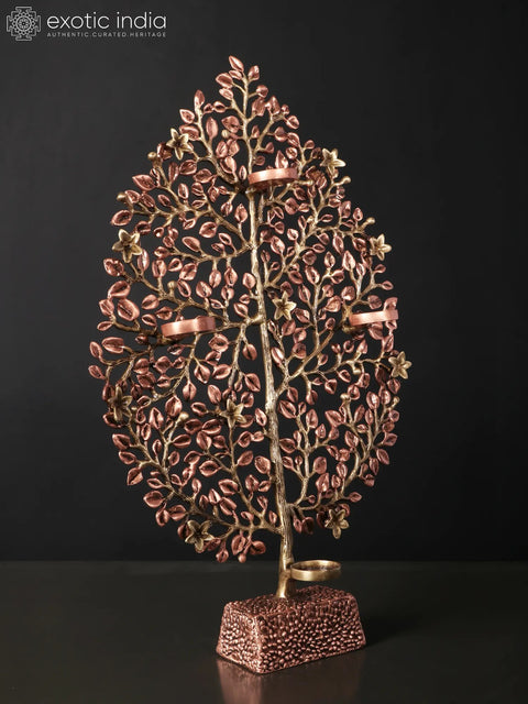 19" Tree of Life with Tealight Candle Holders | Brass with 24 Karat Rose Gold Plating