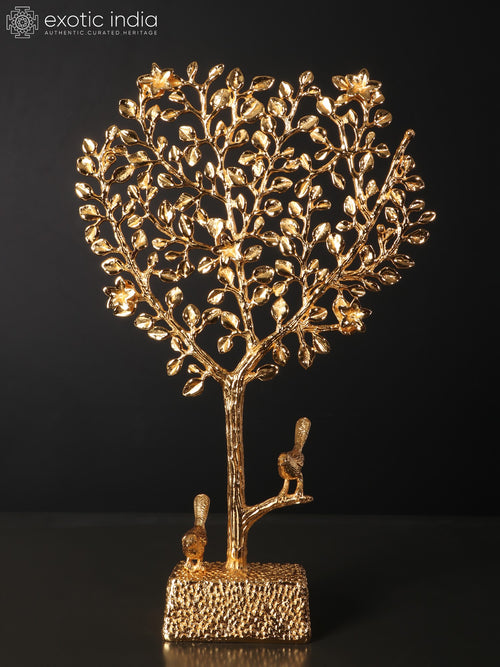 16" Tree of Life with Birds Brass Statue Gold Plated Home Decor