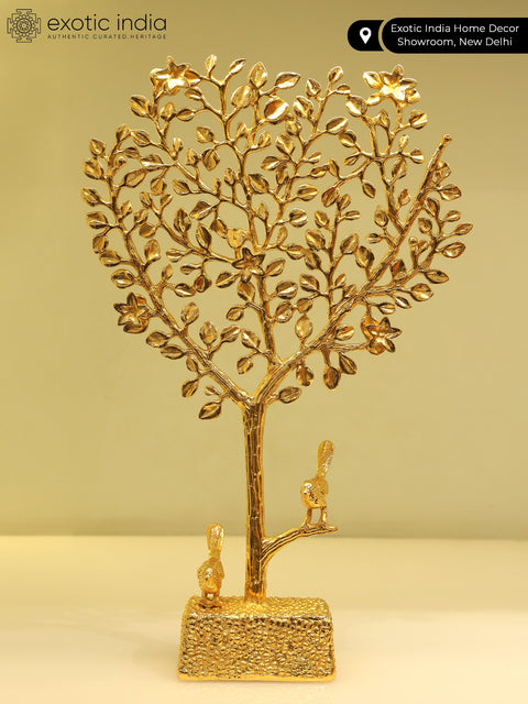 16" Beautiful Tree of Life with Perched Birds | Brass with Superfine 24 Karat Gold Plating