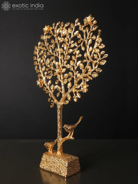16" Beautiful Tree of Life with Perched Birds | Brass with Superfine 24 Karat Gold Plating