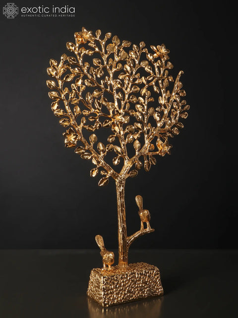 16" Beautiful Tree of Life with Perched Birds | Brass with Superfine 24 Karat Gold Plating
