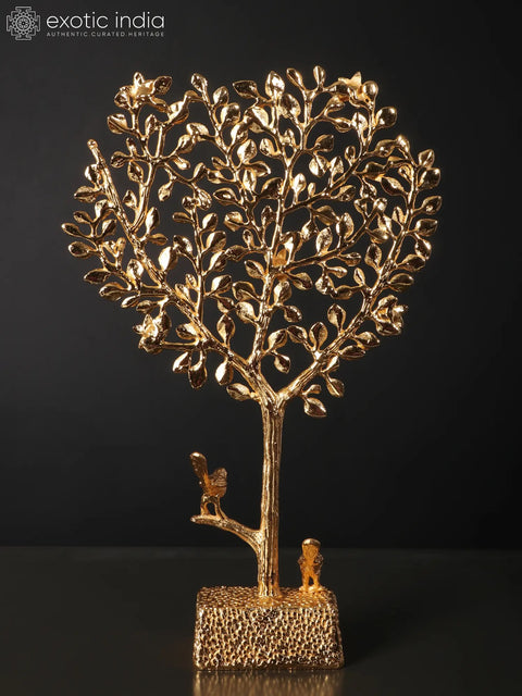 16" Beautiful Tree of Life with Perched Birds | Brass with Superfine 24 Karat Gold Plating