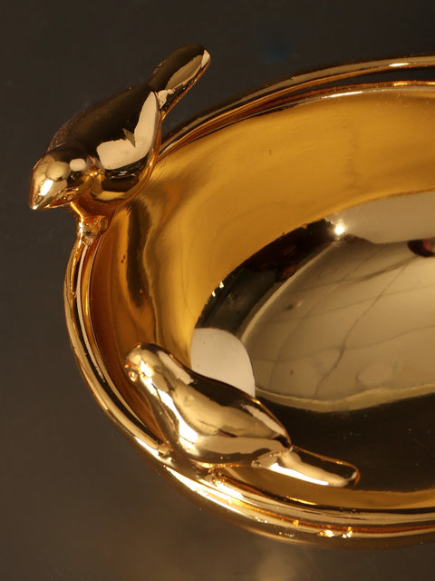 6" Small Birds Bowl | Brass with Superfine 24 Karat Gold Plating