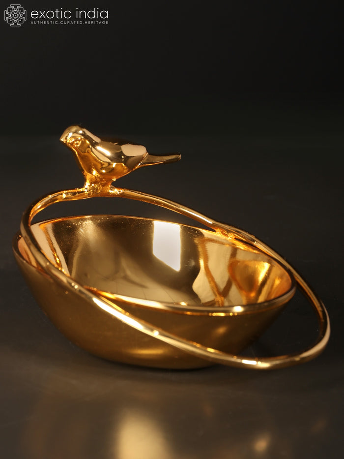5" Brass Bird Bowl with 24K Gold Plating