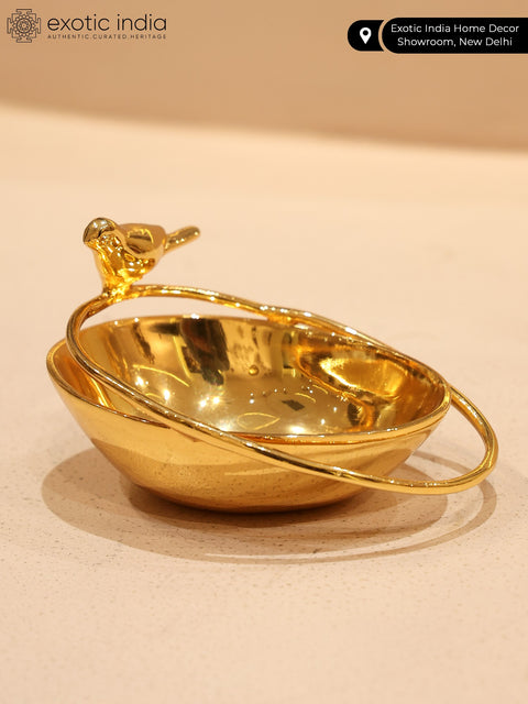 5" Small Beautiful Bird Bowl/Urli | Brass with Superfine 24 Karat Gold Plating