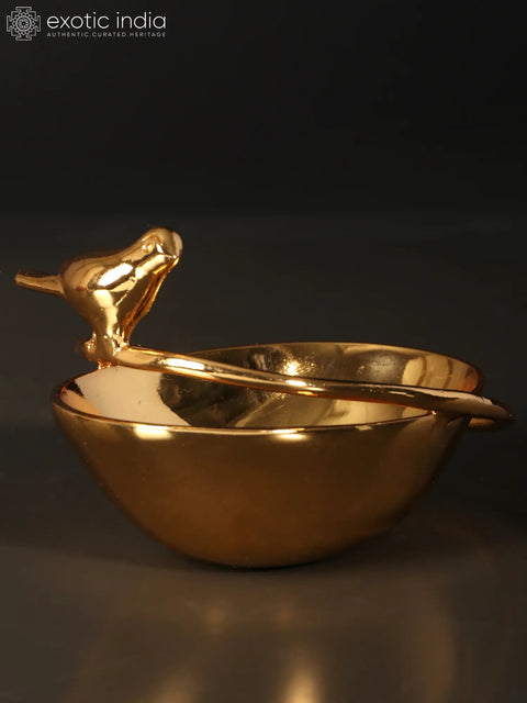 5" Small Beautiful Bird Bowl/Urli | Brass with Superfine 24 Karat Gold Plating