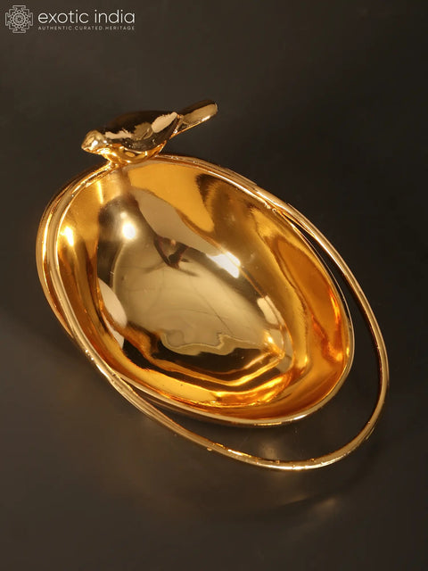 5" Small Beautiful Bird Bowl/Urli | Brass with Superfine 24 Karat Gold Plating