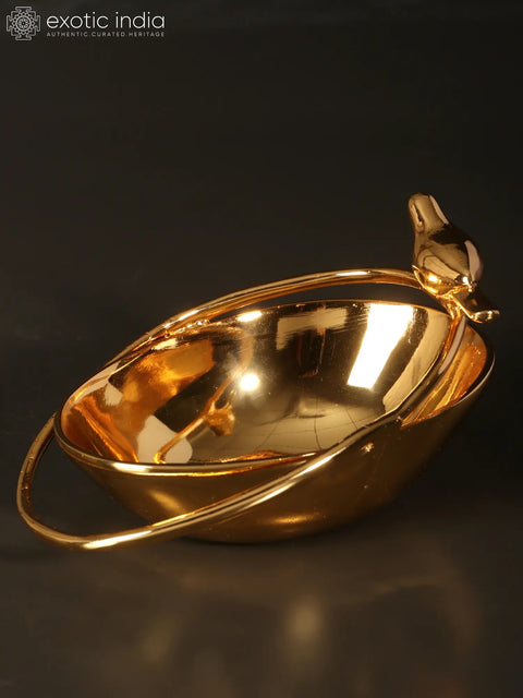 5" Small Beautiful Bird Bowl/Urli | Brass with Superfine 24 Karat Gold Plating