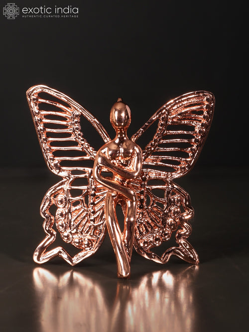 3" Handmade Brass Angel with Wings 24K Rose Gold Plated Statue