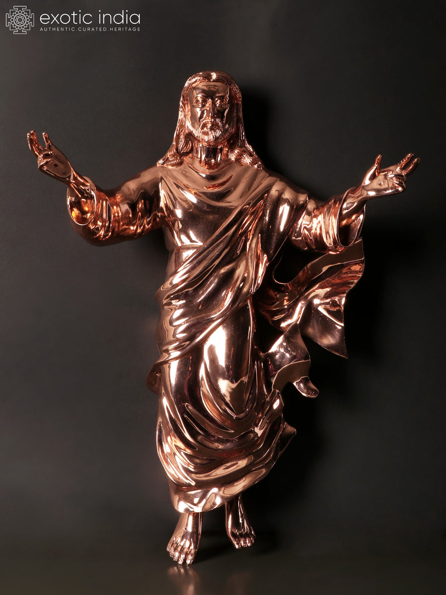 19" Jesus Christ Brass Wall Hanging Statue with Rose Gold Plating