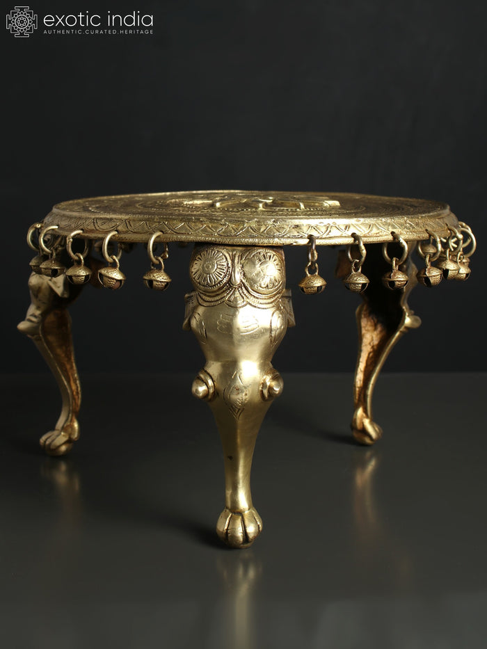 11" Brass Elephant Design Round Pedestal Statue