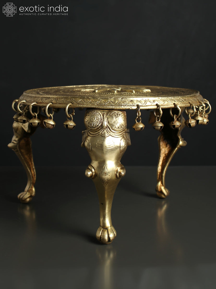 11" Brass Elephant Design Round Pedestal Statue