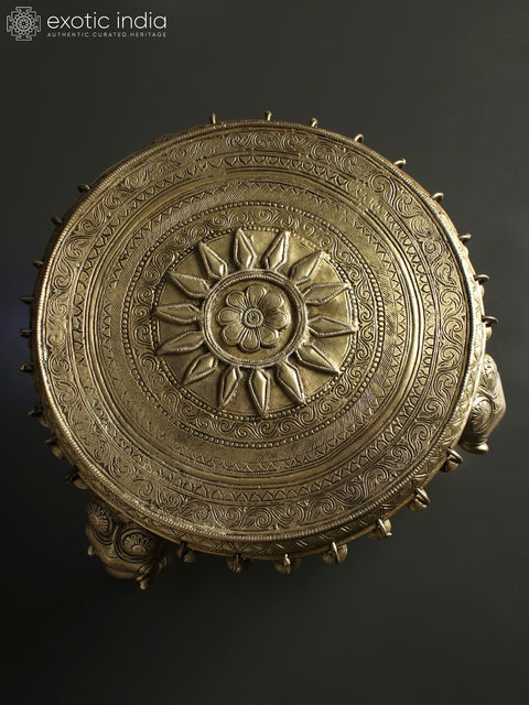 11" Elephant Design Round Pedestal in Brass
