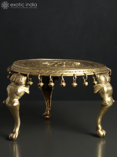 11" Elephant Design Round Pedestal in Brass