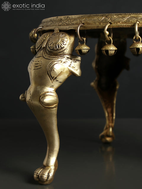 11" Elephant Design Round Pedestal in Brass