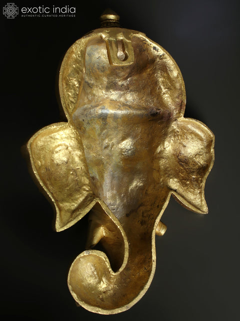 12" Brass Lord Ganesha Wall Hanging Mask with Goddess Lakshmi
