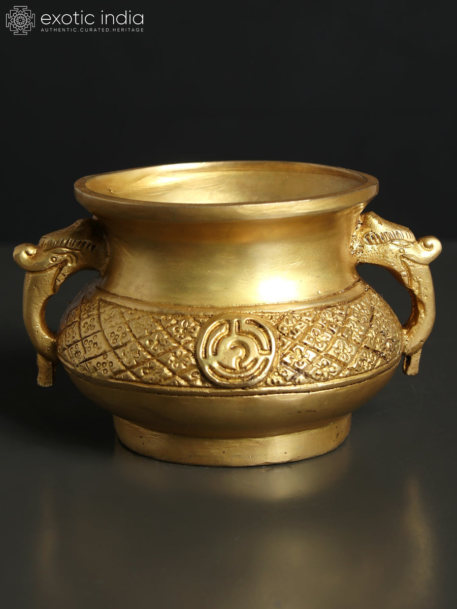5" Designer Brass Kalash Pot with Elephant Handles