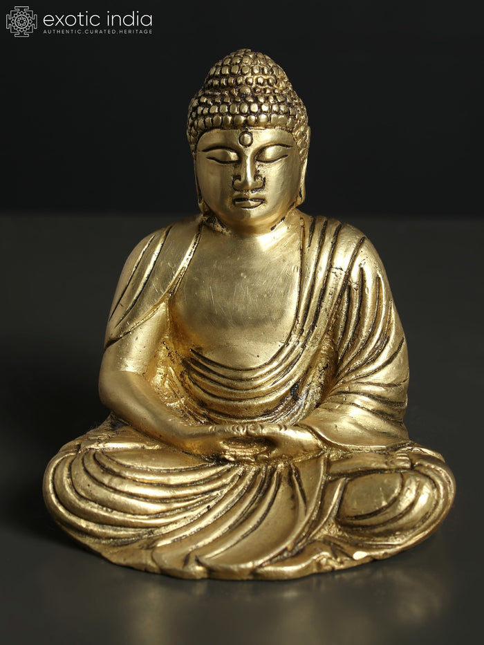 4" Small Amida Buddha Handmade Brass Statue