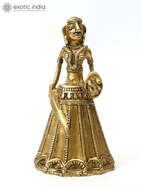 5" Small Brass Tribal Warrior with Bell/Ghanti
