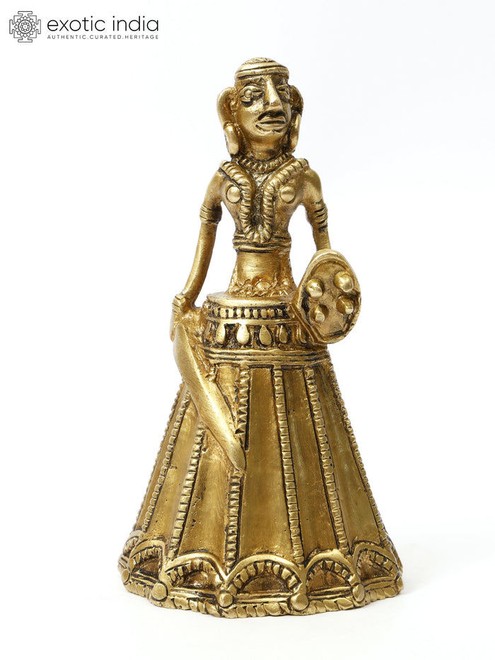 5" Small Brass Tribal Warrior with Bell/Ghanti