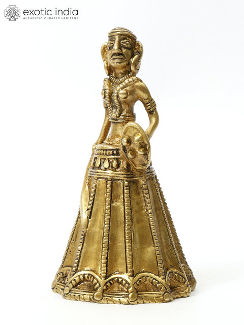 5" Small Brass Tribal Warrior with Bell/Ghanti