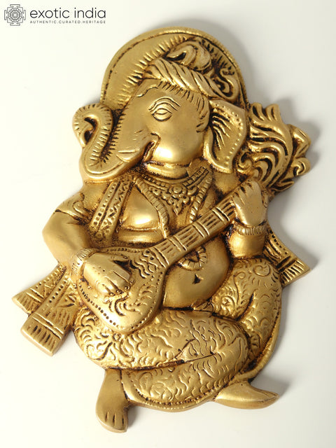 7" Musical Ganesha Wall Hanging Brass Statue