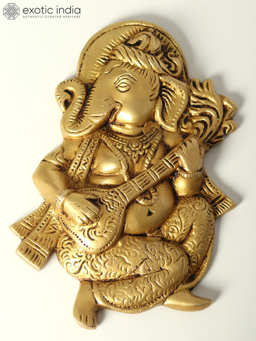 7" Musical Ganesha Brass Wall Hanging Statue for Home Decor