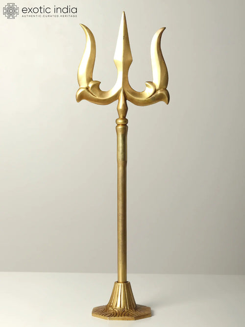 22" Brass Standing Trishul Statue of Lord Shiva for Pooja