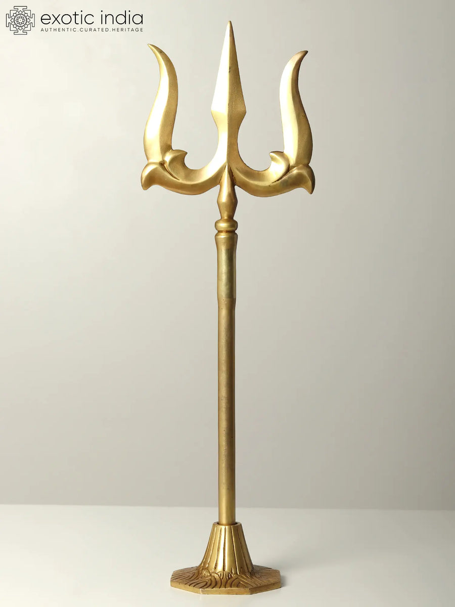 22" Brass Standing Trishul Statue of Lord Shiva for Pooja