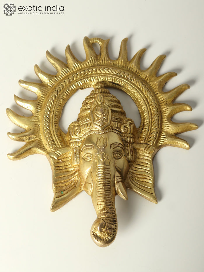 8" Lord Ganesha Face Brass Wall Hanging Statue for Home Decor