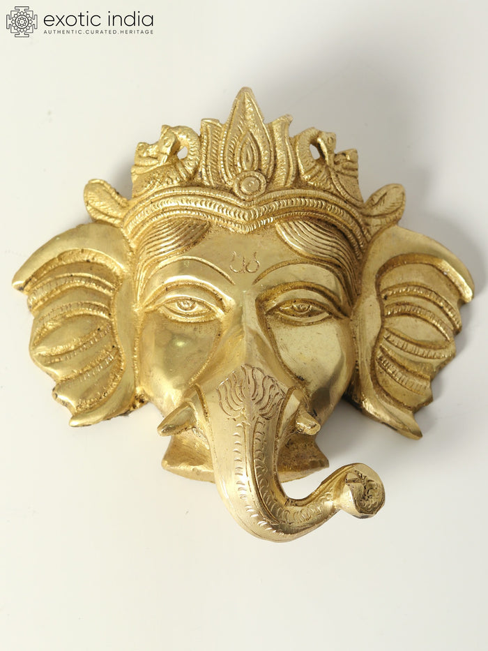 5" Ganesha Face Brass Wall Hanging Statue for Home Decor