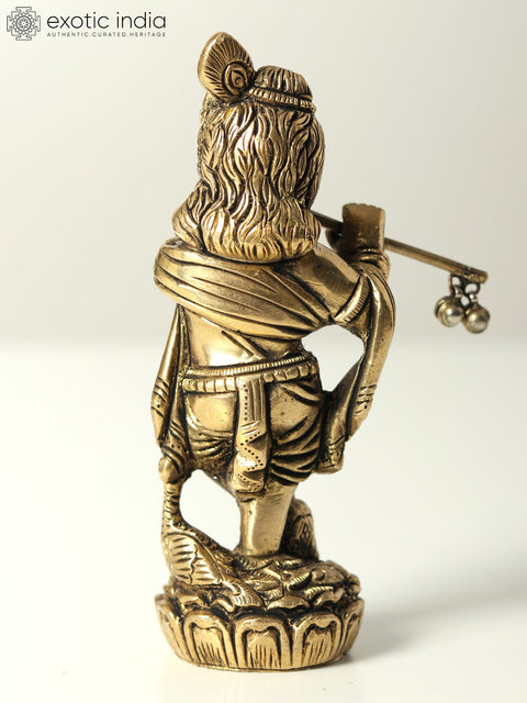 5" Small Standing Bal Krishna Idol Playing Flute | Brass Statue