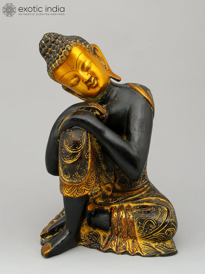 11" Thinking Buddha Handmade Brass Statue