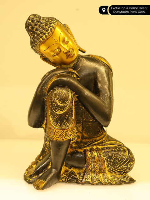 11" Thinking Buddha Brass Statue