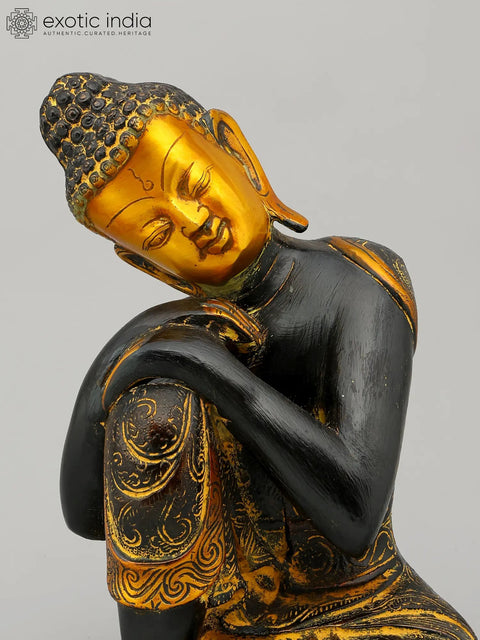 11" Thinking Buddha Brass Statue