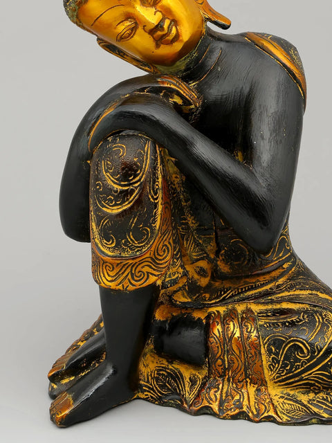 11" Thinking Buddha Brass Statue