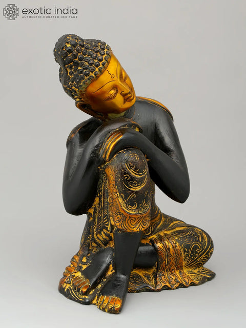 11" Thinking Buddha Brass Statue