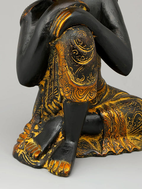 11" Thinking Buddha Brass Statue